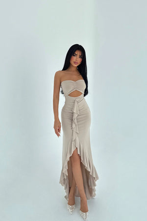 Lilas Strapless Ruched Maxi Dress