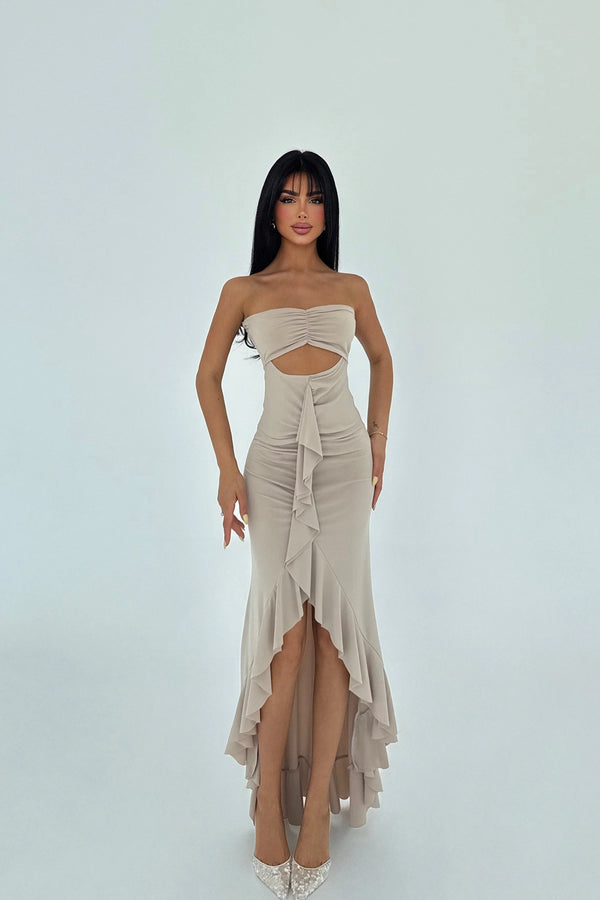 Lilas Strapless Ruched Maxi Dress
