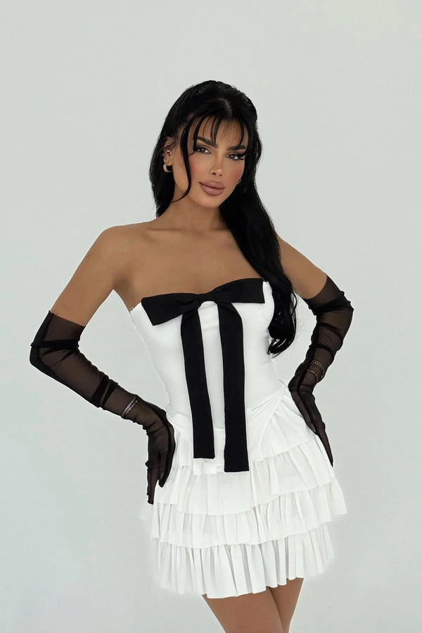 Ramblas Gloves Detailed Mini Ruffle Dress