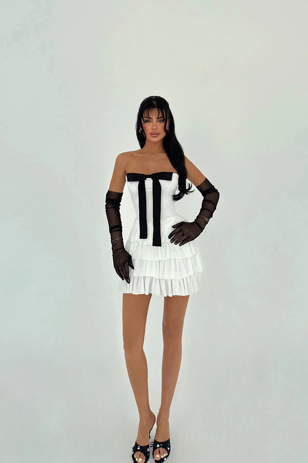 Ramblas Gloves Detailed Mini Ruffle Dress