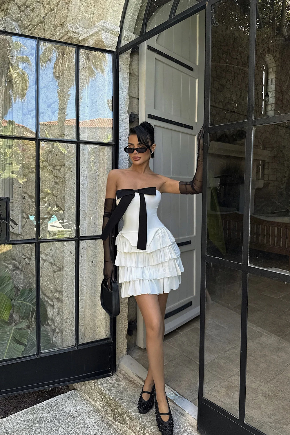 Ramblas Gloves Detailed Mini Ruffle Dress
