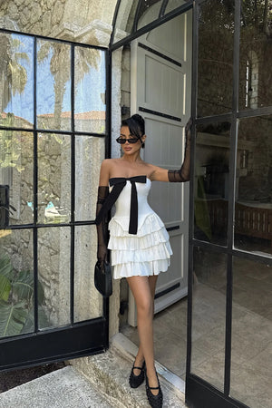 Ramblas Gloves Detailed Mini Ruffle Dress