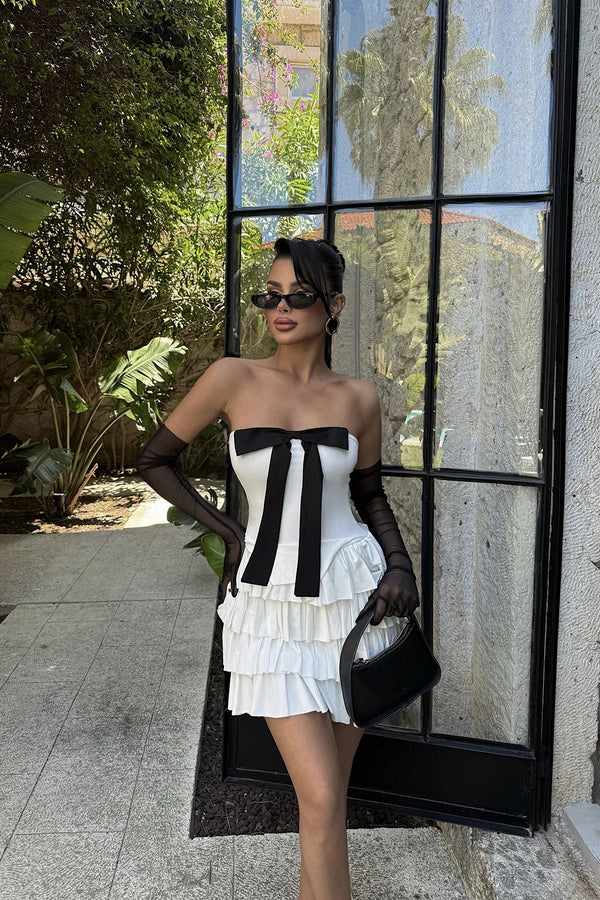 Ramblas Gloves Detailed Mini Ruffle Dress