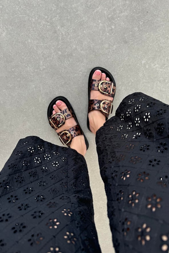 Satin Leopard Slippers with a Buckle