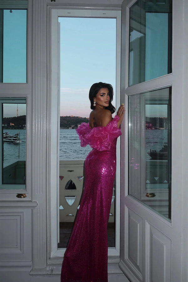 Strap Slit Detail Evening Dress
