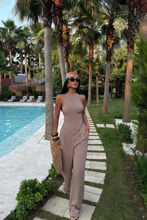 Elegant Halter Neck Wide-Leg Jumpsuit