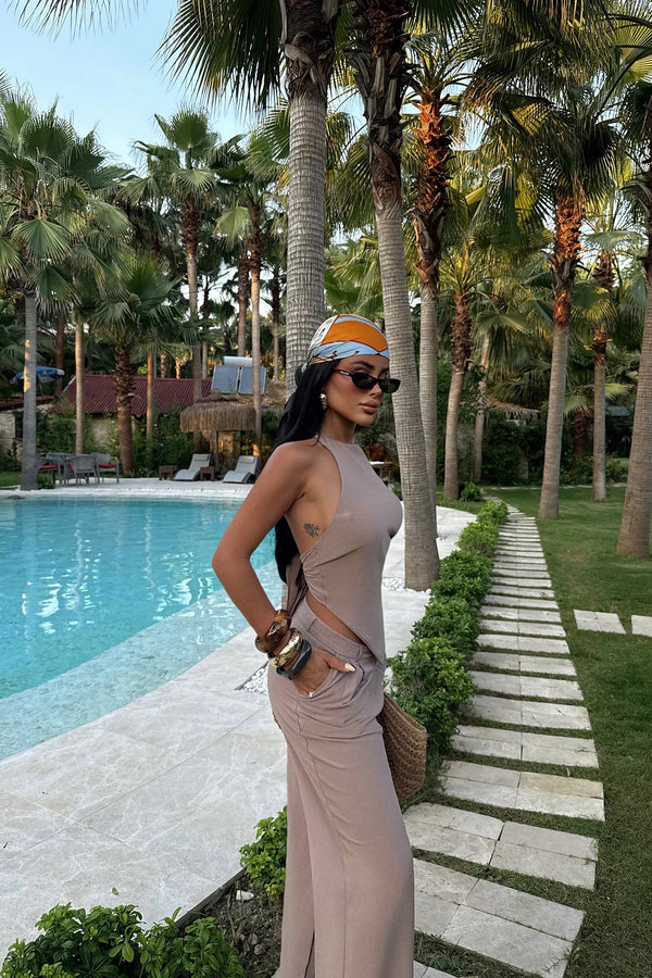Elegant Halter Neck Wide-Leg Jumpsuit