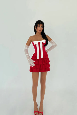 Ramblas Mini Ruffle Dress with Glove Detail