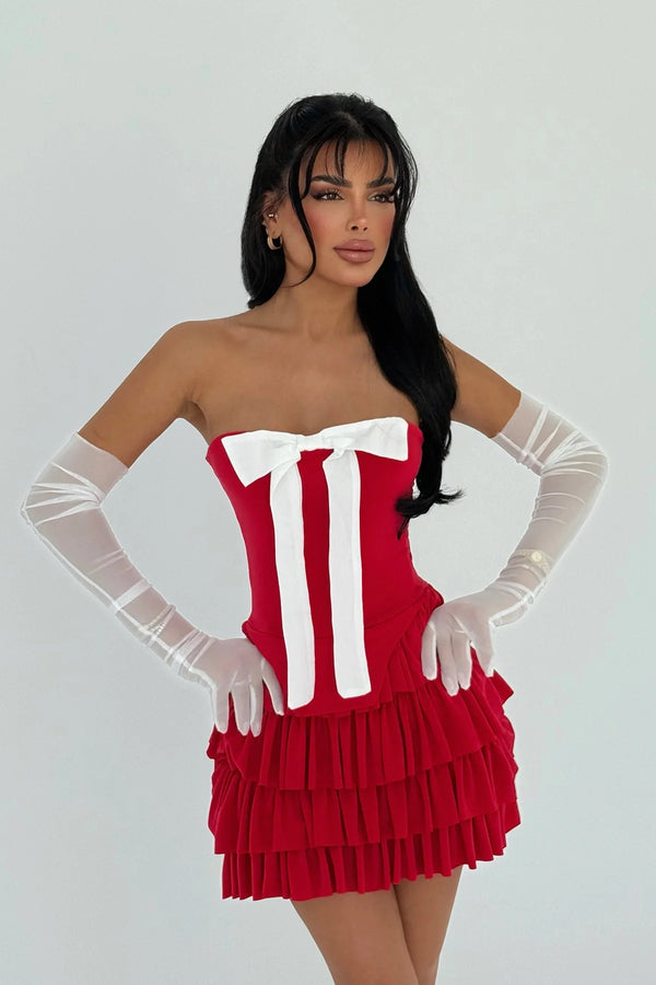 Ramblas Gloves Detailed Mini Ruffle Dress