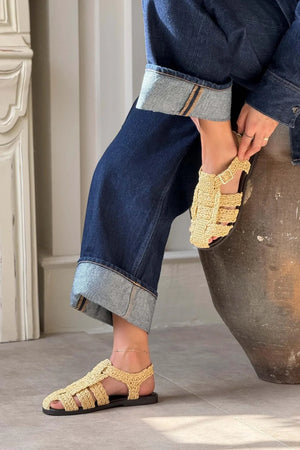 Ramona Straw Knit Detail Flat Sole Sandals