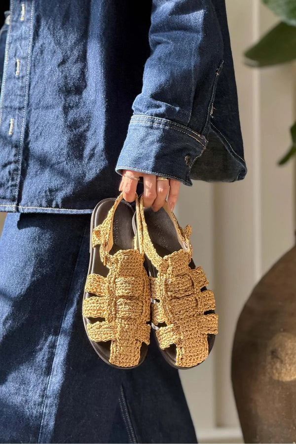 Ramona Straw Knit Detail Flat Sole Sandals