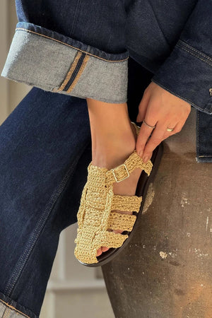 Ramona Straw Knit Detail Flat Sole Sandals