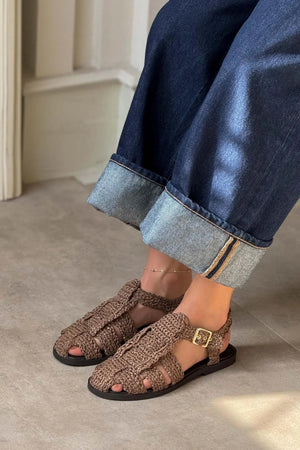 Ramona Straw Knit Detail Flat Sole Sandals