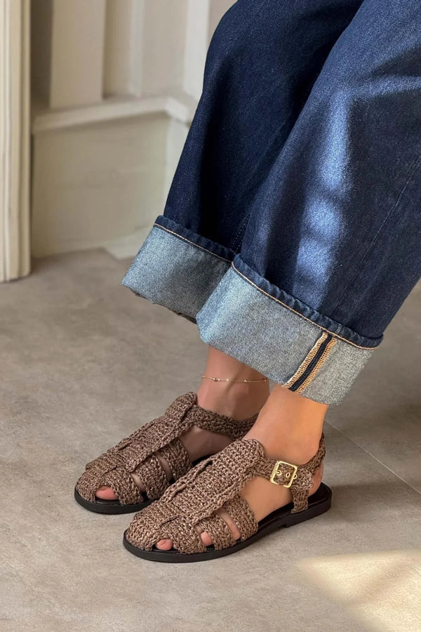 Ramona Straw Knit Detail Flat Sole Sandals