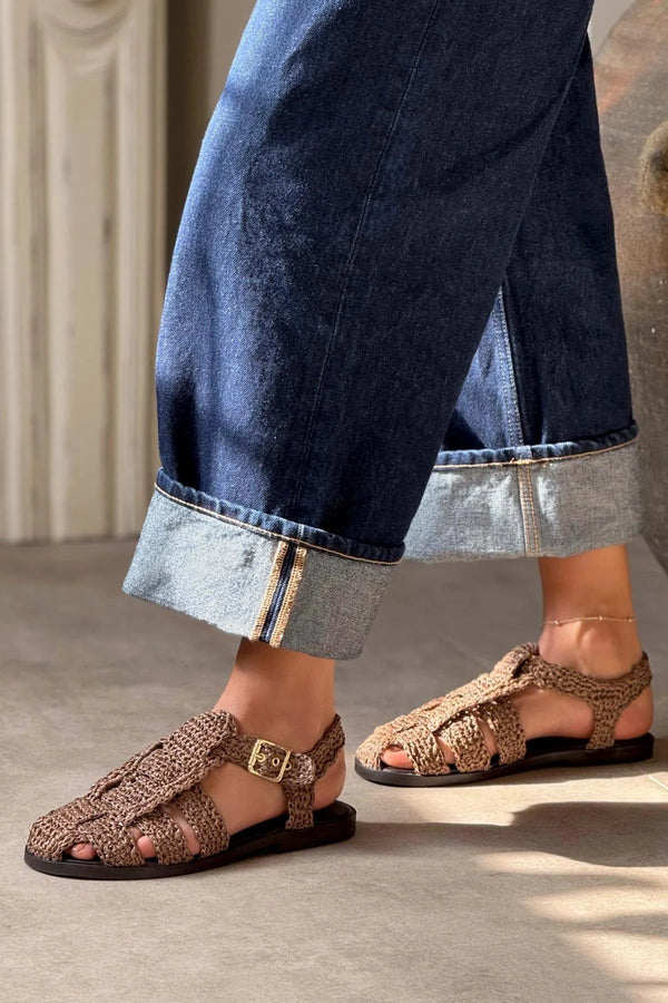 Ramona Straw Knit Detail Flat Sole Sandals