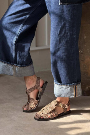Ramona Straw Knit Detail Flat Sole Sandals