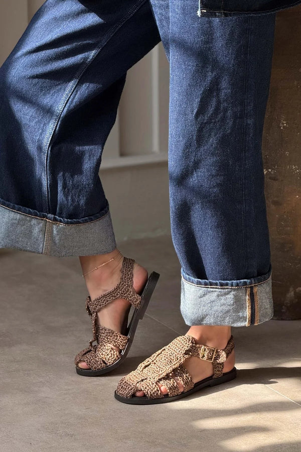 Ramona Straw Knit Detail Flat Sole Sandals