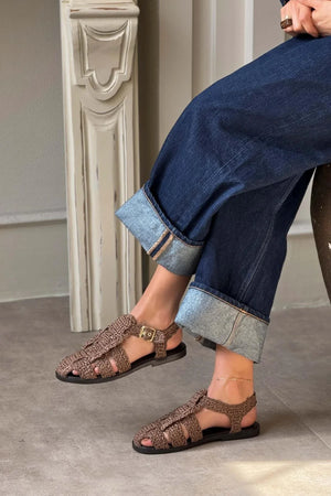 Ramona Straw Knit Detail Flat Sole Sandals