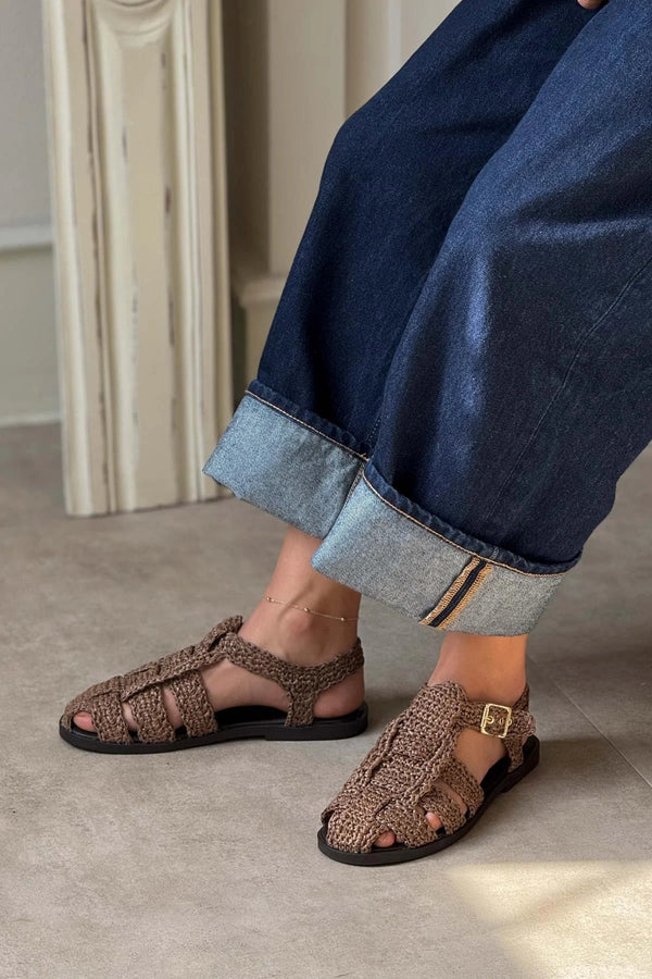 Ramona Straw Knit Detail Flat Sole Sandals