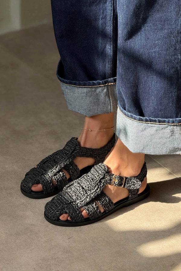 Ramona Straw Knit Detail Flat Sole Sandals