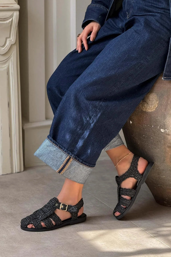 Ramona Straw Knit Detail Flat Sole Sandals