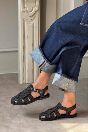 Ramona Straw Knit Detail Flat Sole Sandals