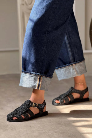 Ramona Straw Knit Detail Flat Sole Sandals