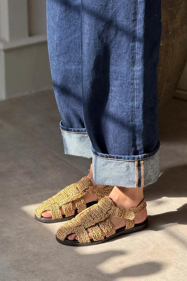 Ramona Straw Knit Detail Flat Sole Sandals