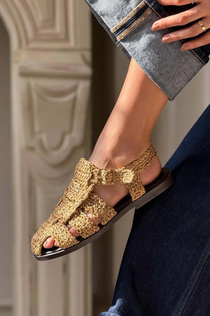 Ramona Straw Knit Detail Flat Sole Sandals