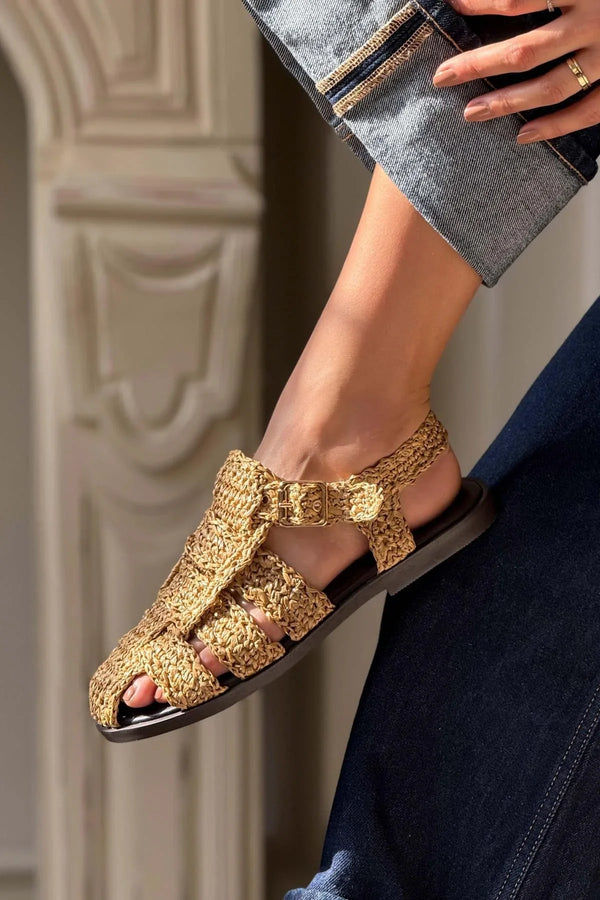 Ramona Straw Knit Detail Flat Sole Sandals