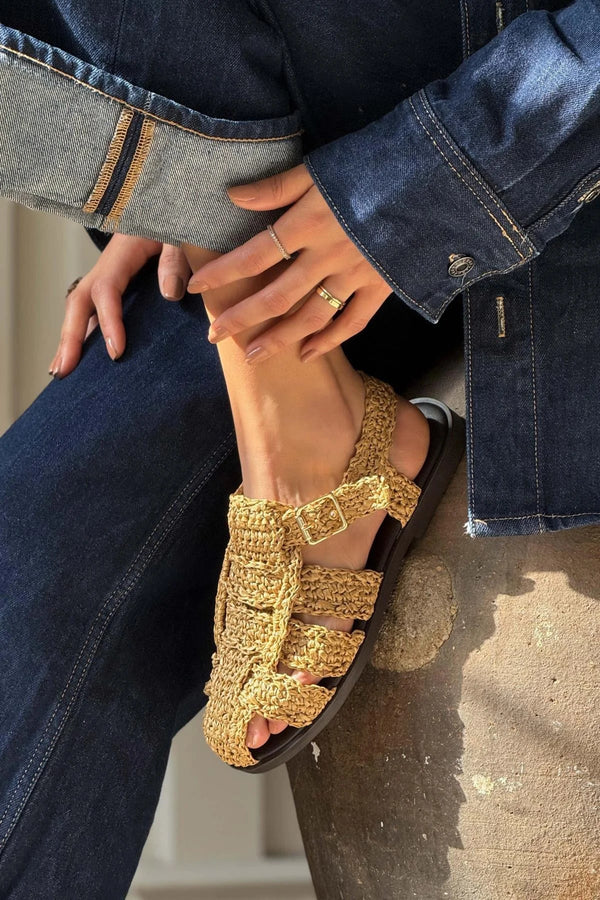 Ramona Straw Knit Detail Flat Sole Sandals