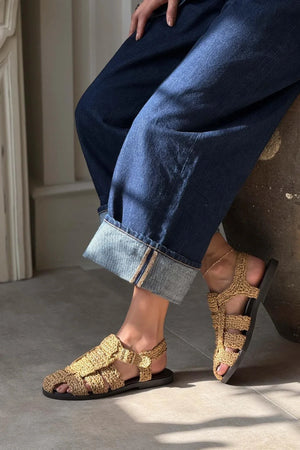 Ramona Straw Knit Detail Flat Sole Sandals
