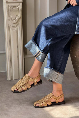 Ramona Straw Knit Detail Flat Sole Sandals