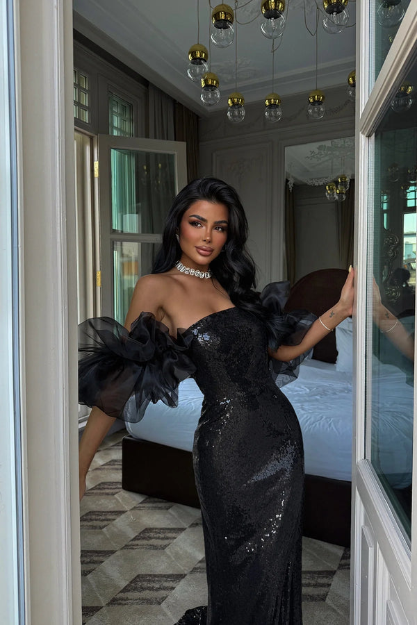 Strap Slit Detail Evening Dress