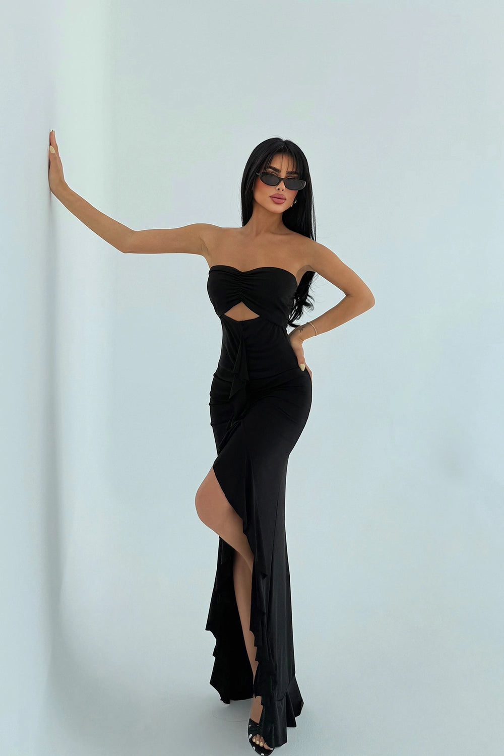 Lilas Strapless Ruched Maxi Dress