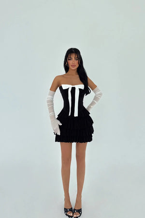 Ramblas Gloves Detailed Mini Ruffle Dress