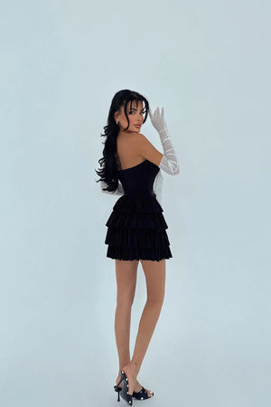 Ramblas Gloves Detailed Mini Ruffle Dress