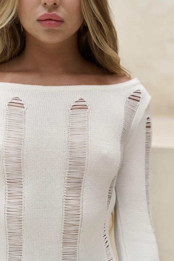 Tatum Off-Shoulder Ladder Lace Mini Dress